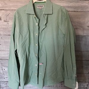Express Men Green-Checked Collared Shirt, sz M 15-15.5